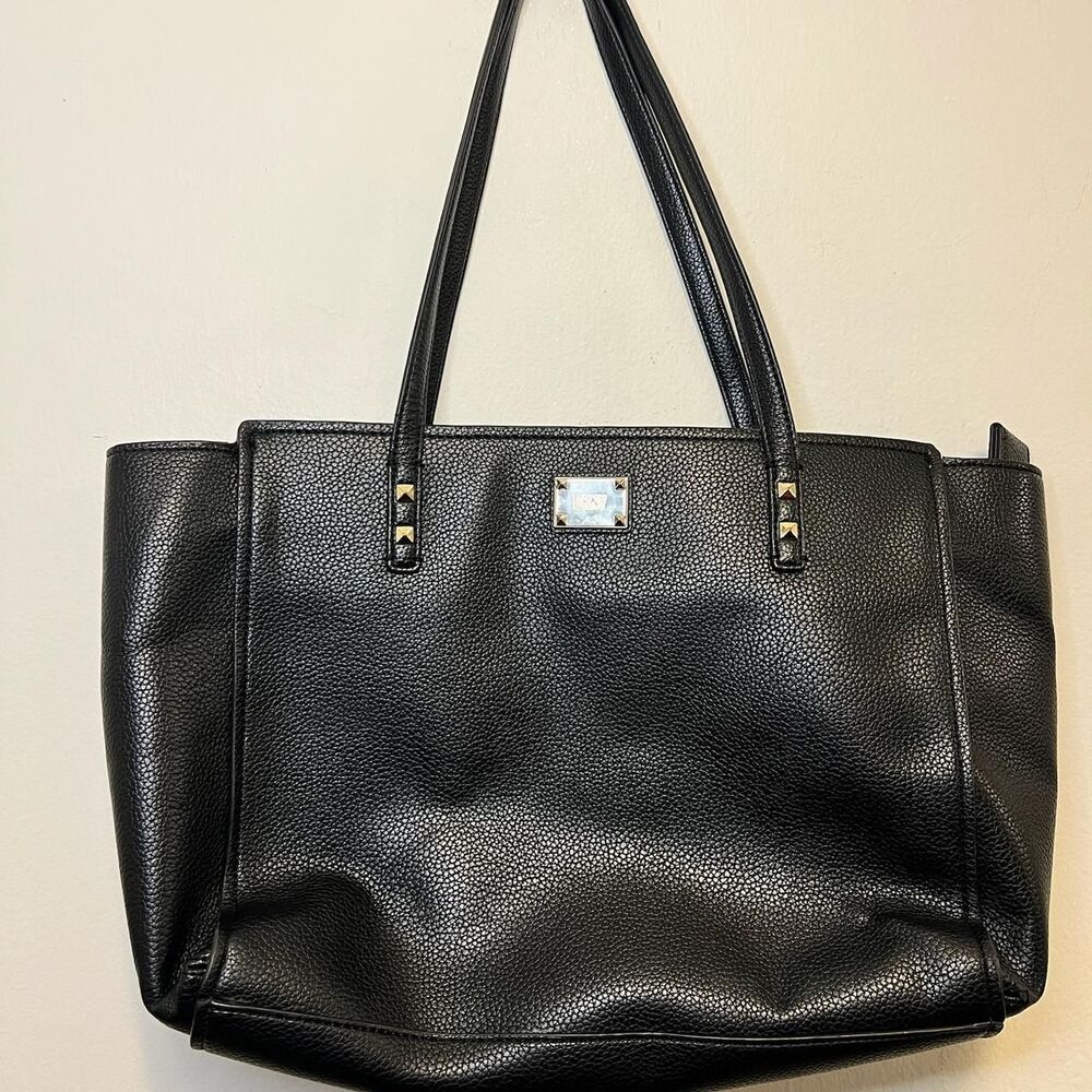 Black DKNY leather tote bag.